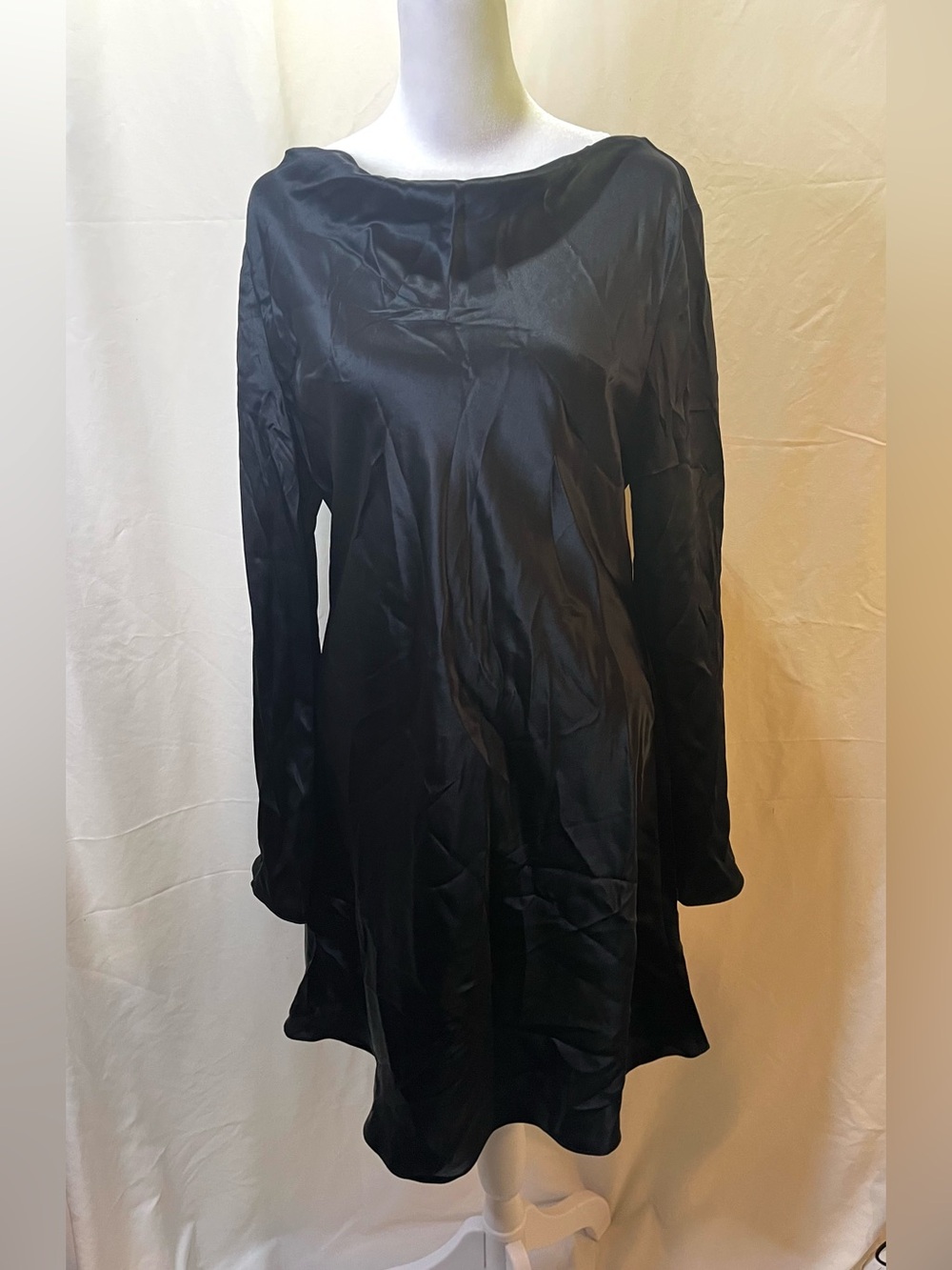 Quince 100% Washable Silk Black Long-Flare Sleeve Mini Dress